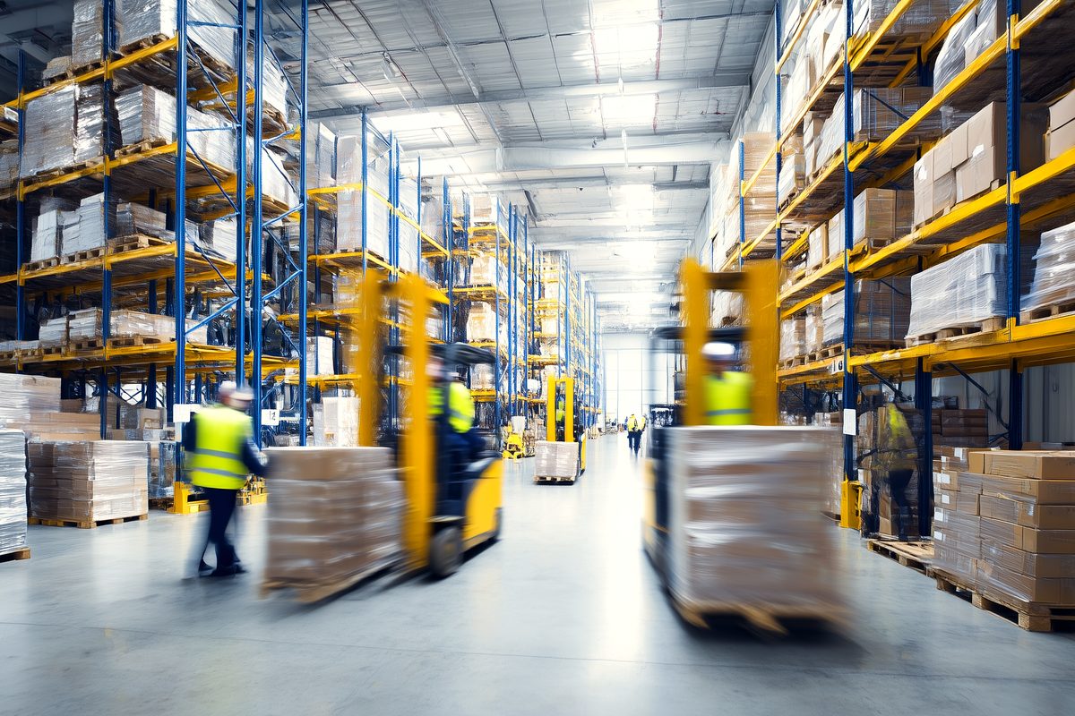 Warehouse crew and forklifts